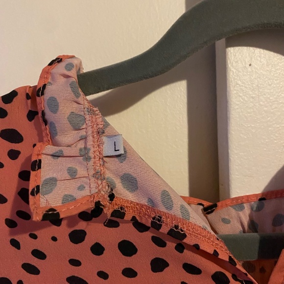 Large Dotted Womens Pink Long Sleeve Blouse Dress Top Shirt Pullover - Picture 4 of 6